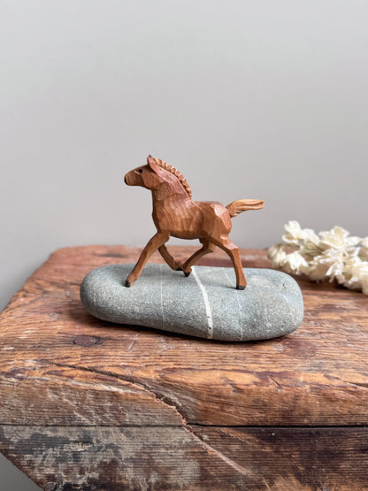 Vintage Hand-Carved Wooden Foal - Miniature Folk Art Horse Sculpture