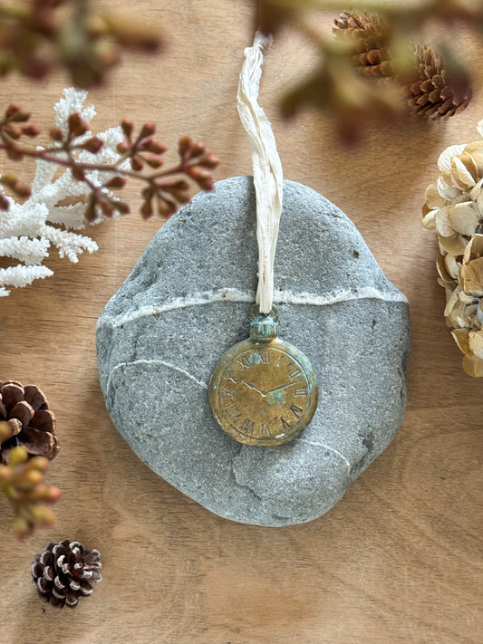 Vintage Solid Brass Decorative Pocket Watch With Verdigris