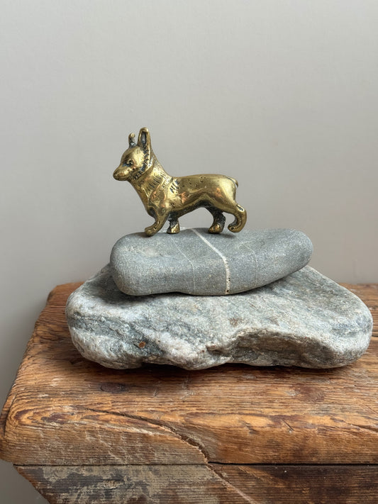 Vintage Solid Brass Corgi Figurine