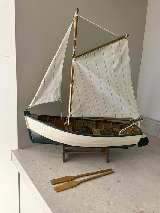 Large Handmade Wooden Sailing Boat with Oars