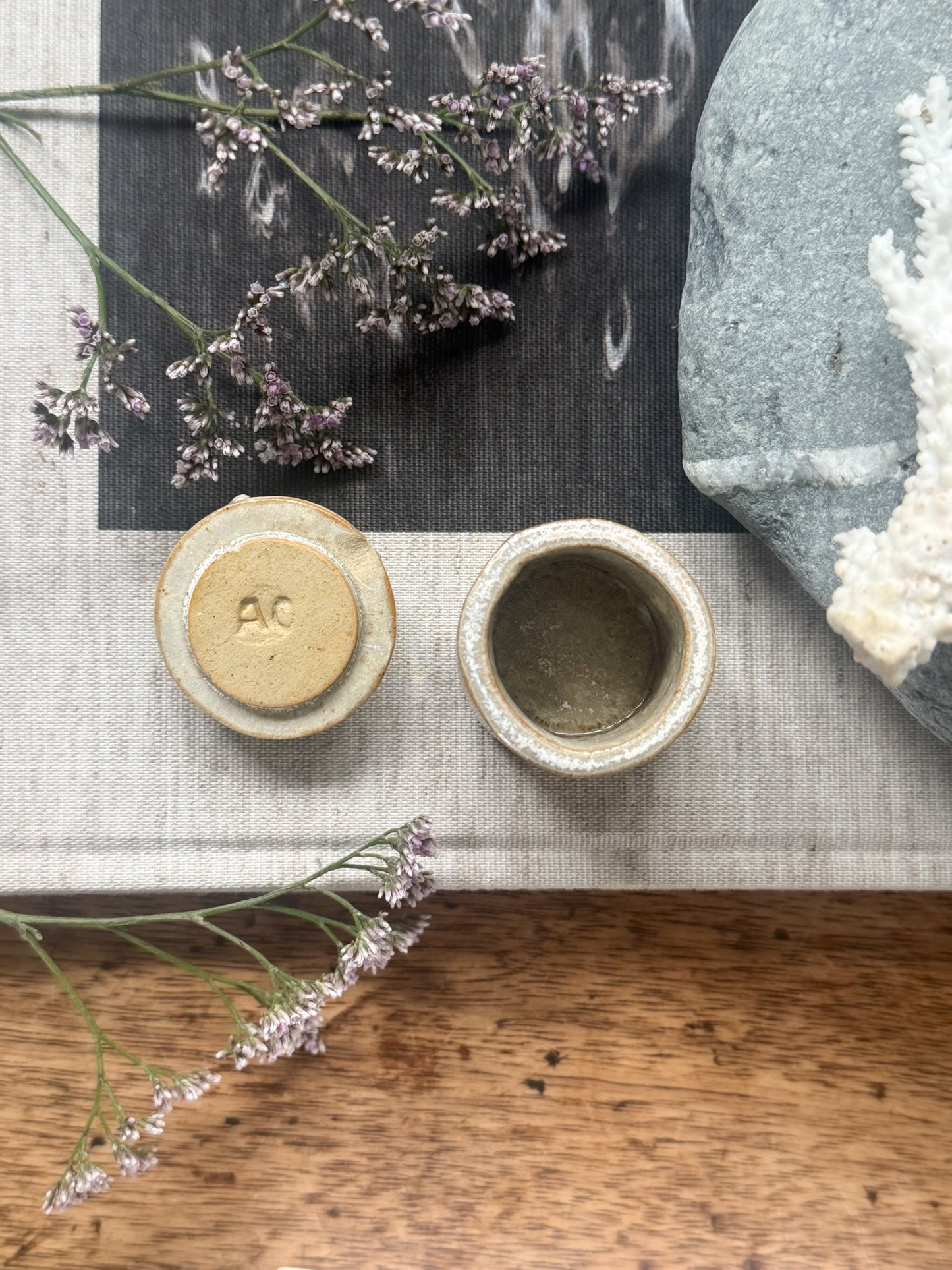 Miniature Studio Pottery Rose Ring Box by Acanthus Pottery, Aylsham, Norfolk