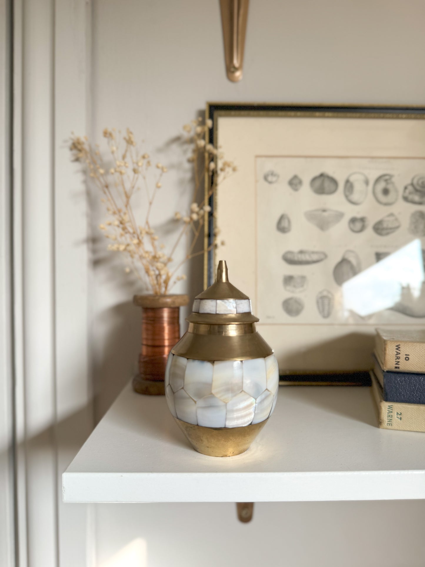 Brass & Mother of Pearl Match Pot (With Matches)