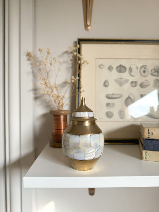 Brass & Mother of Pearl Match Pot (With Matches)