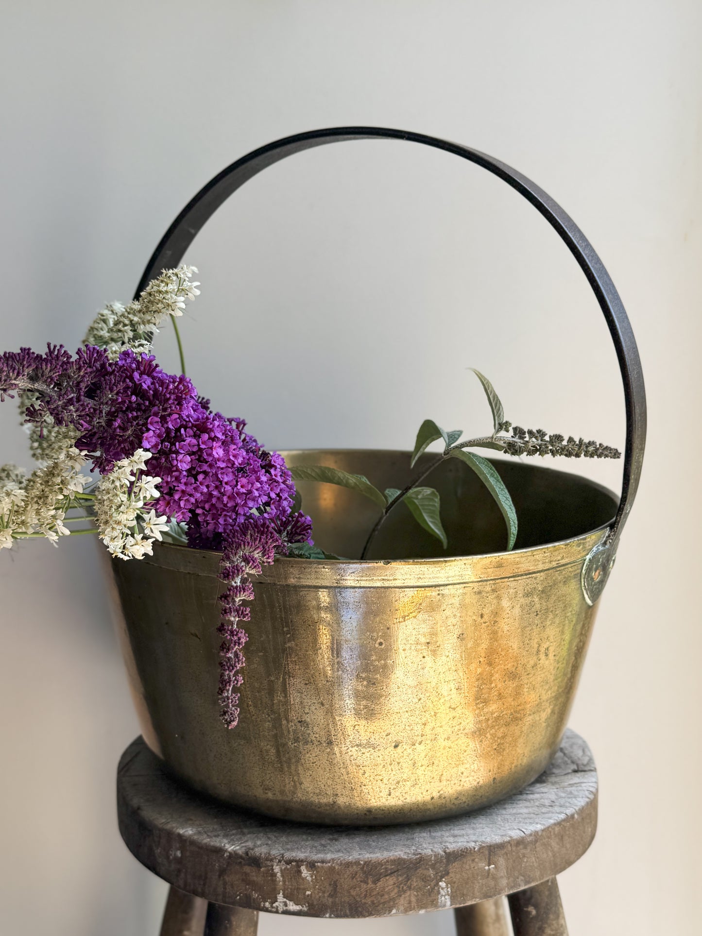 Large Antique Solid Brass & Cast Iron Jam Pan