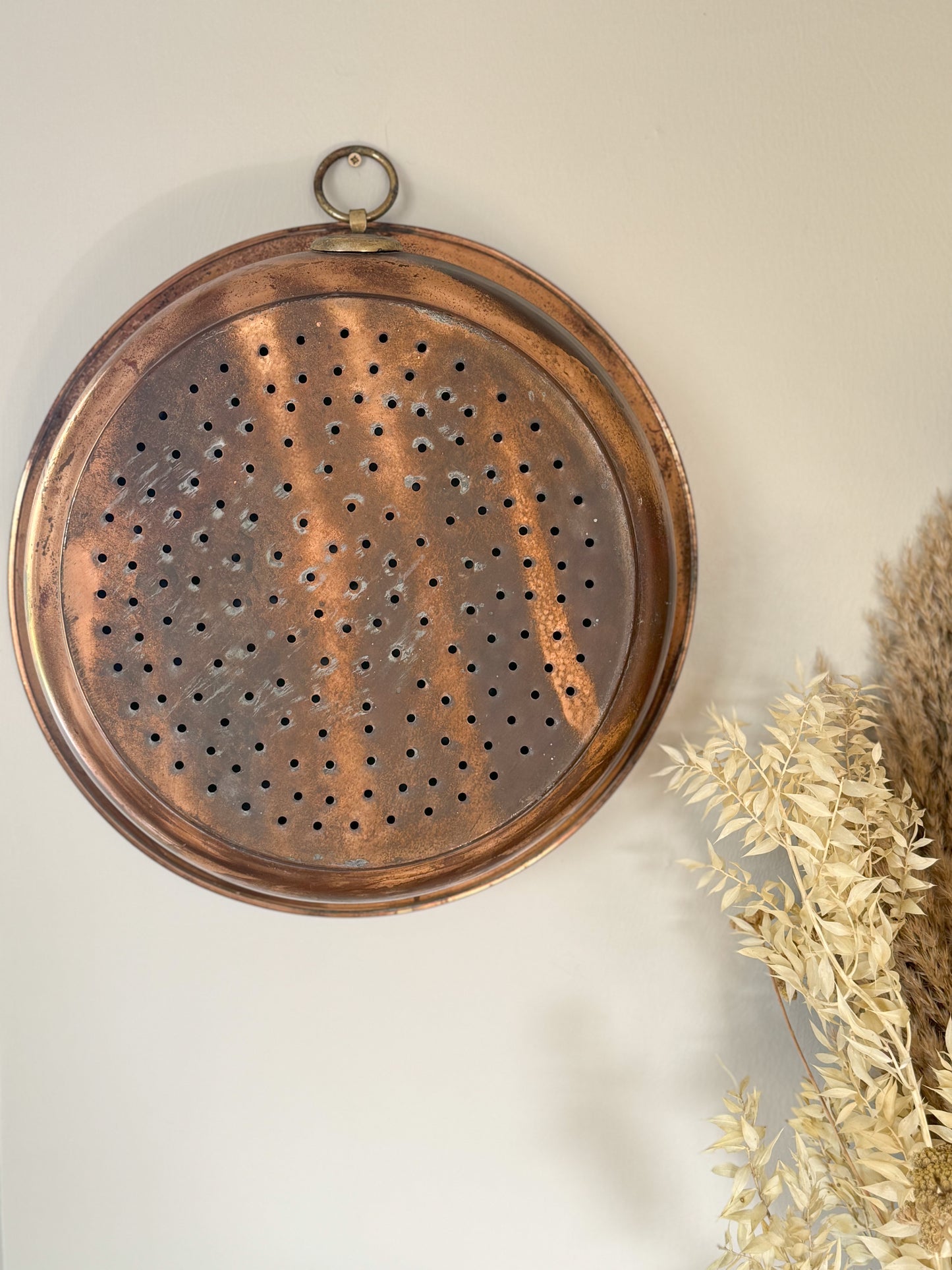 Vintage Large Portuguese Copper & Brass Strainer • Colander