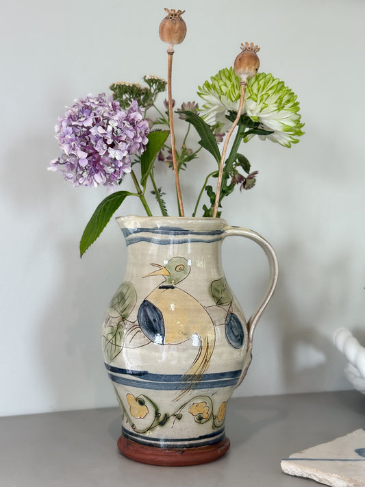 Very Rare Vintage 1980s ‘Dove of Peace’ Slipware Jug by Paul Jackson, Helland Pottery, Cornwall
