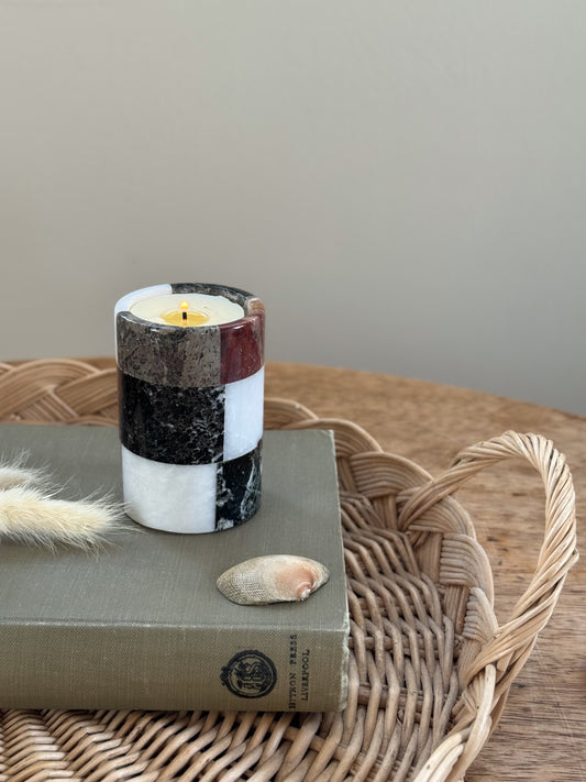 Vintage Marble Onyx Checkered Tealight Holder