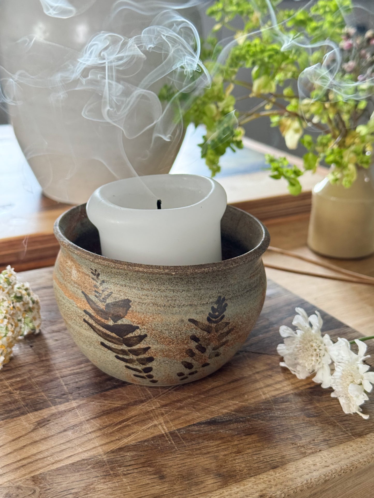 Vintage Thorpe Farm Pottery Bowl with Fern Motif