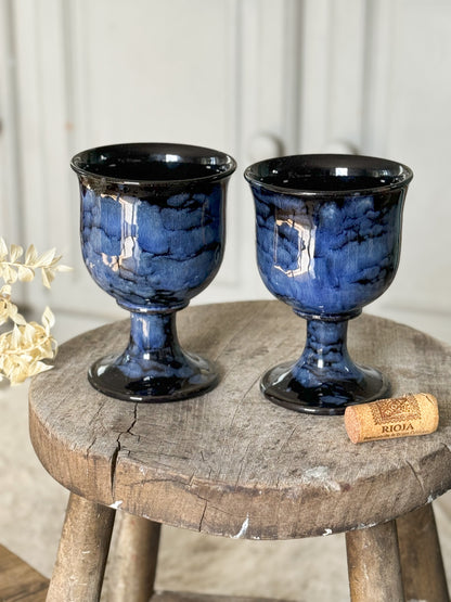 Vintage Ewenny Welsh Studio Pottery Wine Goblets (Pair)