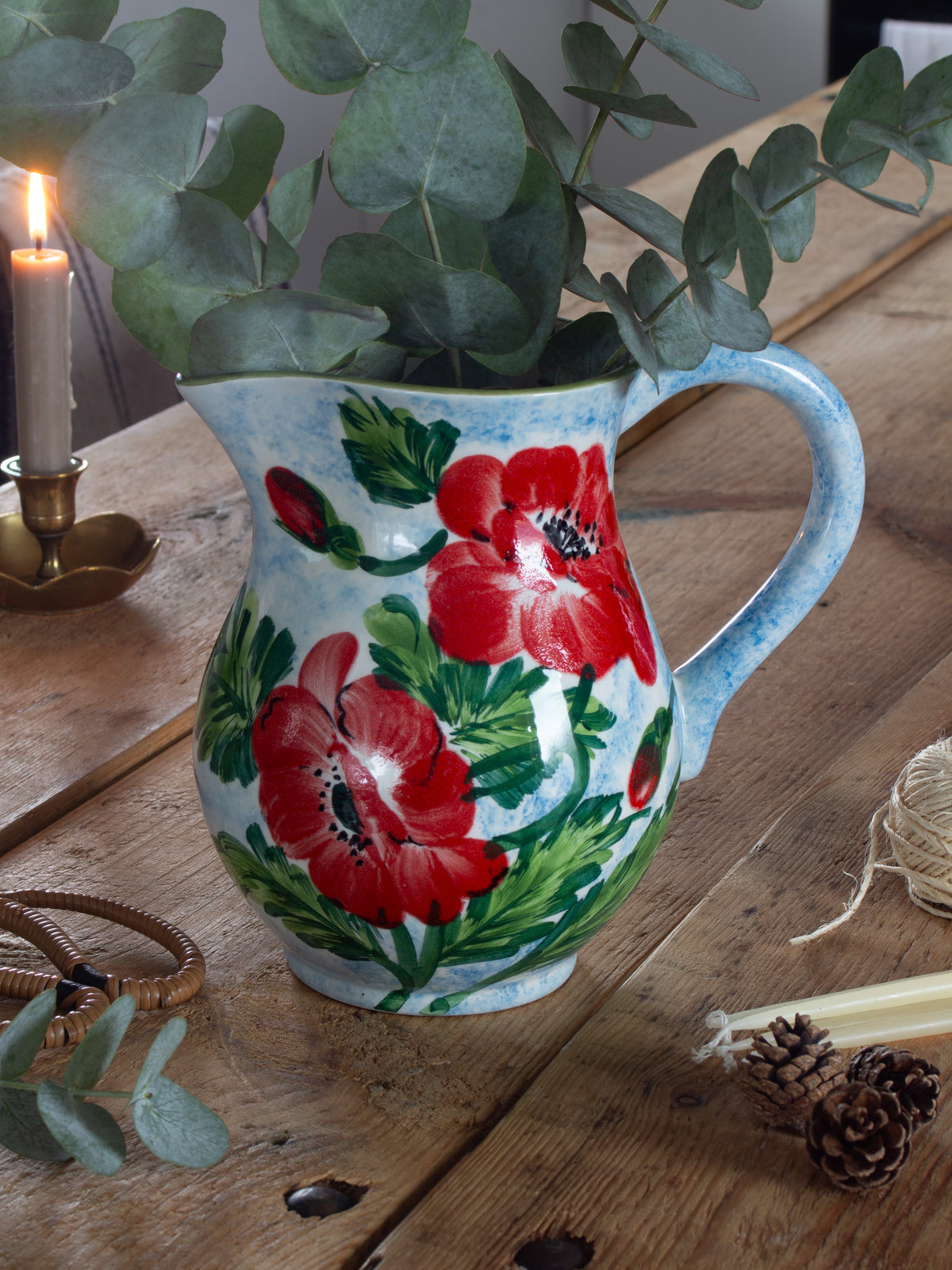 Vintage Italian Hand-Painted Poppies Studio Pottery Jug