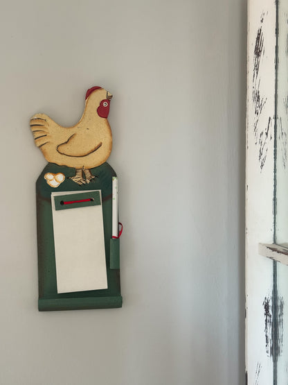 Vintage Wooden Farmhouse Chicken Wall Mountable Notebook & Pencil Holder