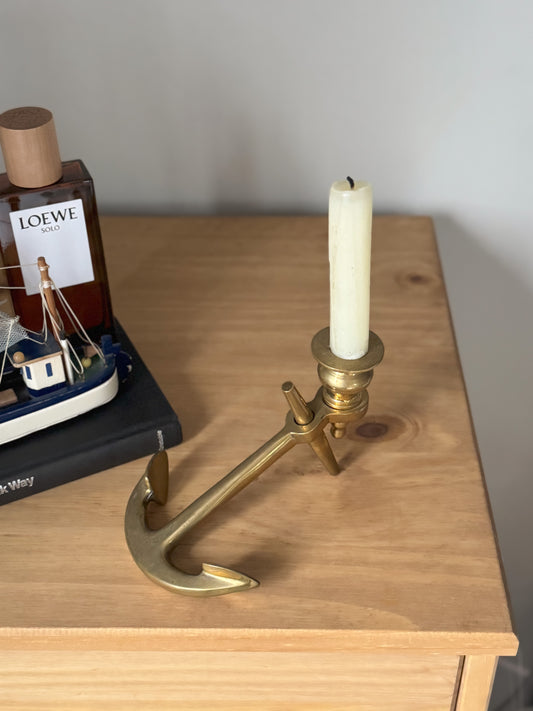 Vintage Solid Brass Ship’s Anchor Candlestick Holder