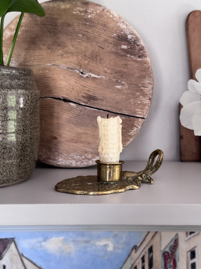 Vintage Solid Brass Water Lily Leaf Chamberstick