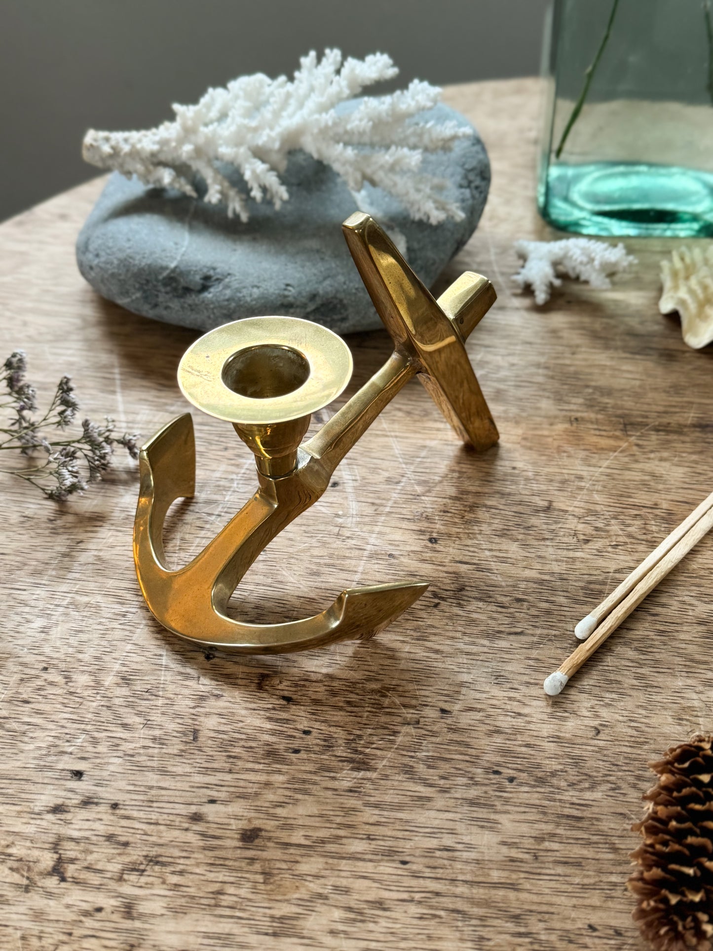 Vintage Brass Ship’s Anchor Candlestick Holder