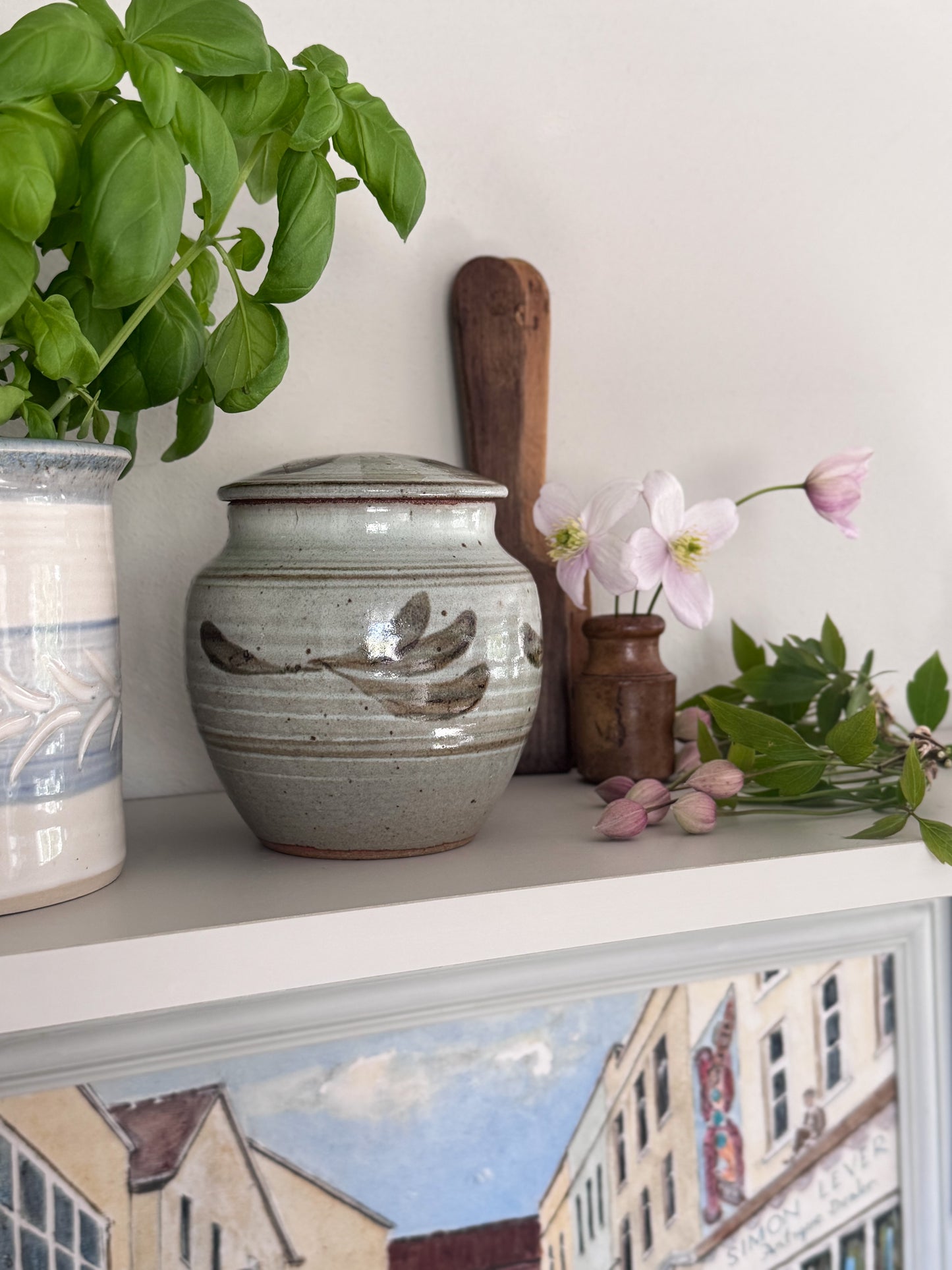 Vintage Studio Pottery Abstract Botanical Lidded Jar