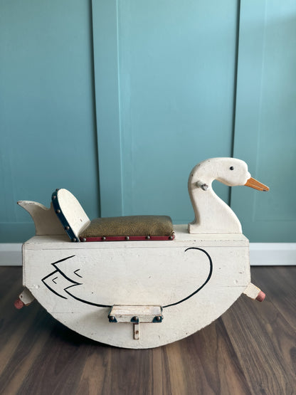 Vintage 1950s Handmade Folk Art Ride On Swan