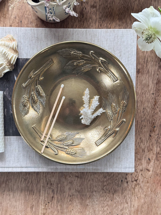 Vintage Solid Brass Sheaves of Wheat Bowl