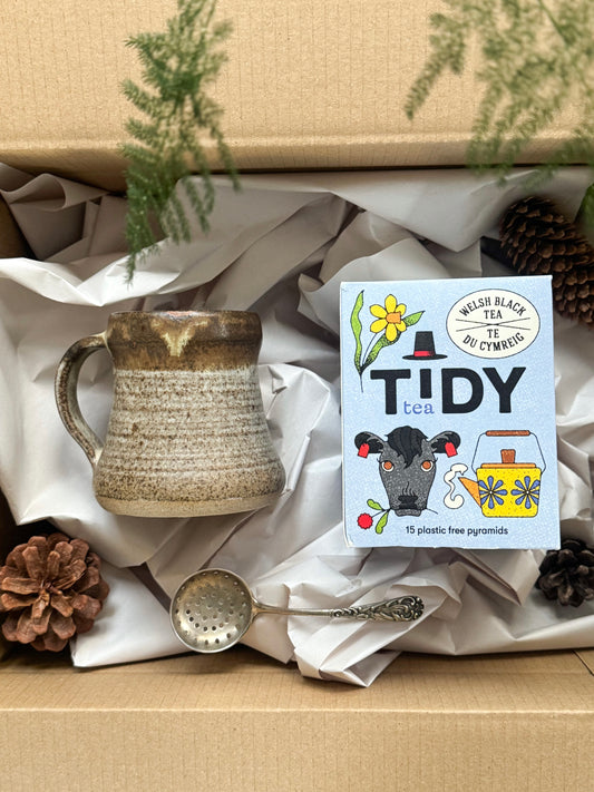 Curated Tea Ritual Gift Set No. 1 - Welsh Black Tea + Studio Pottery Mug + Vintage Tea Strainer