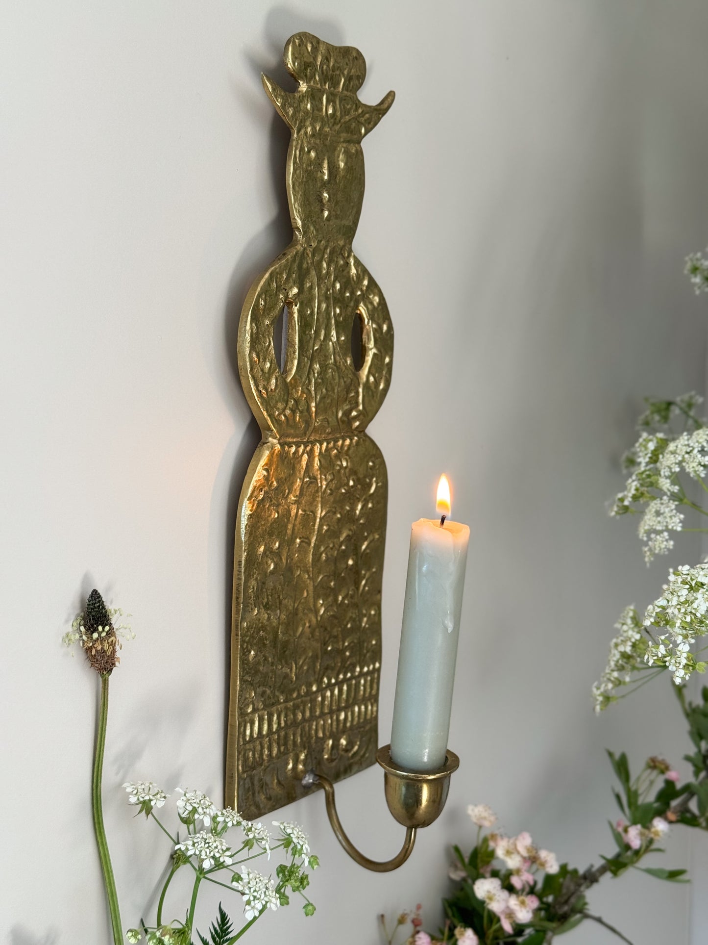 Antique German Folk Art Brass Candle Sconce | Found in West Berlin | Circa 19th Century