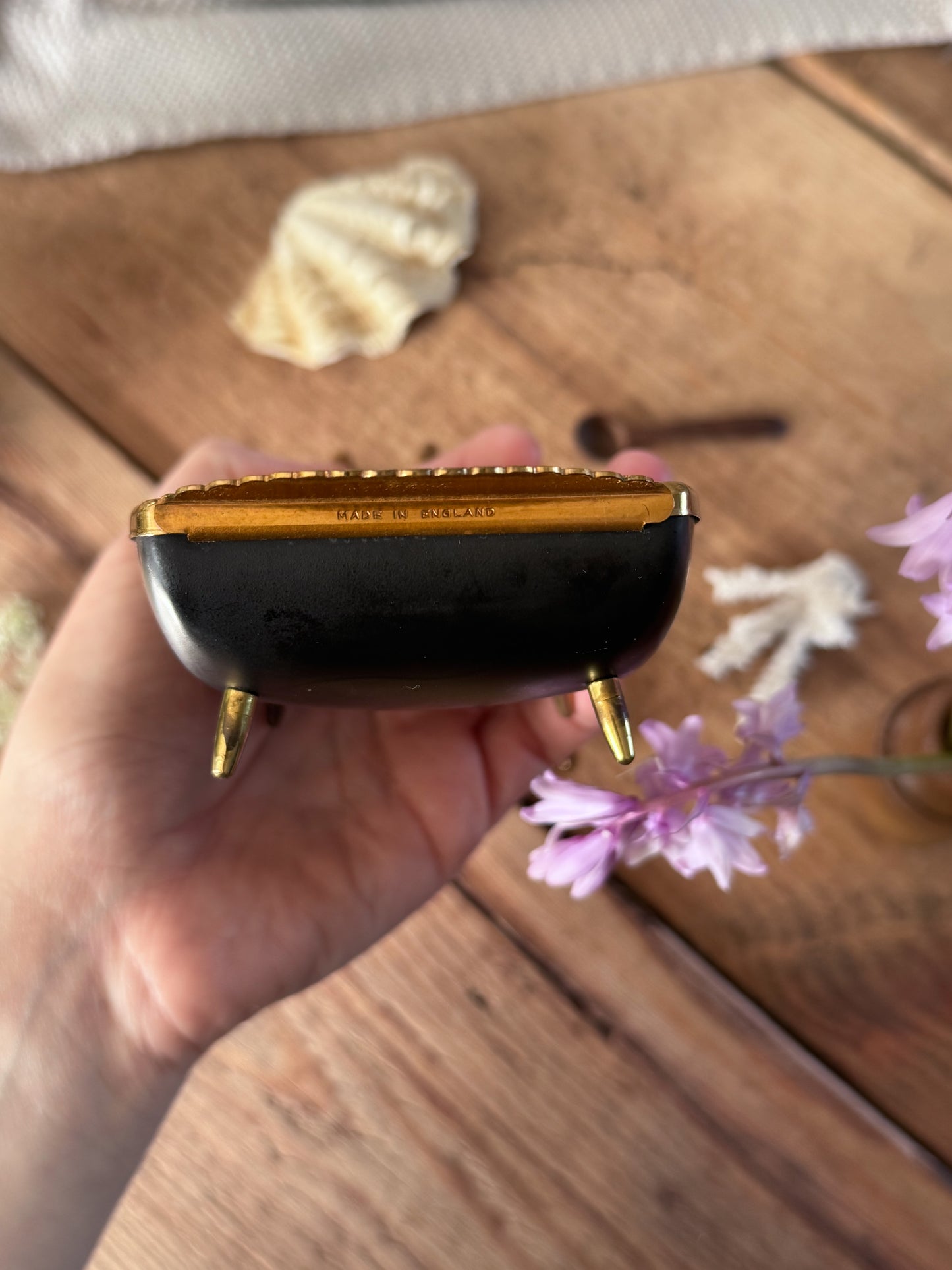 Vintage Midcentury Brass Toast Rack & Preserve Holder with Scalloped Handles