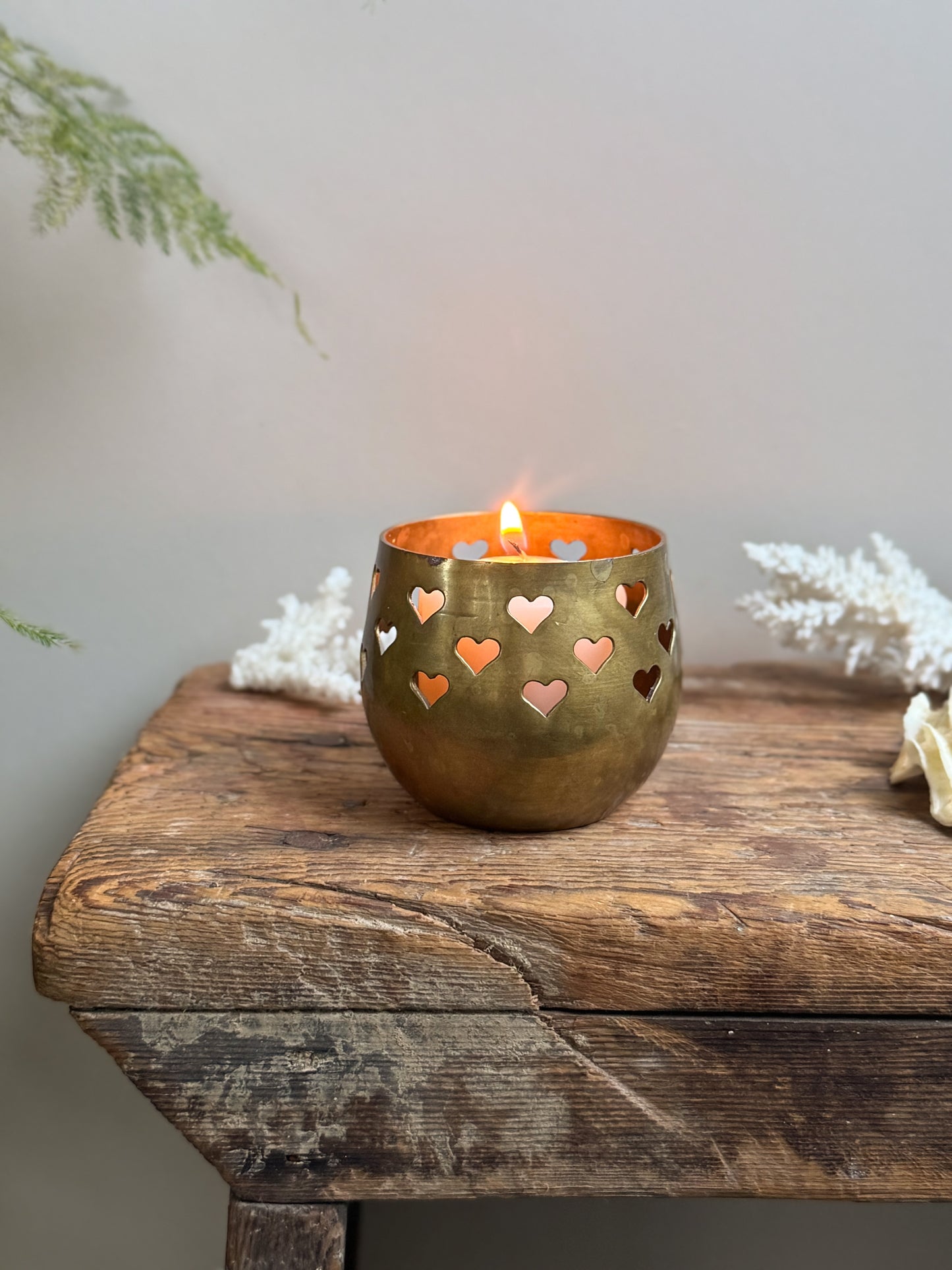 Vintage Solid Brass Heart Candle Holder