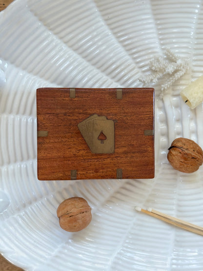 Vintage Wooden & Brass Playing Cards Box