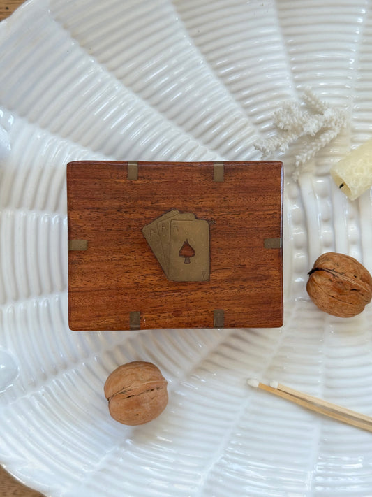Vintage Wooden & Brass Playing Cards Box