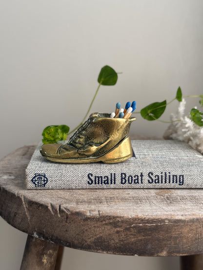 Vintage Solid Brass Boot Match Holder with Mice