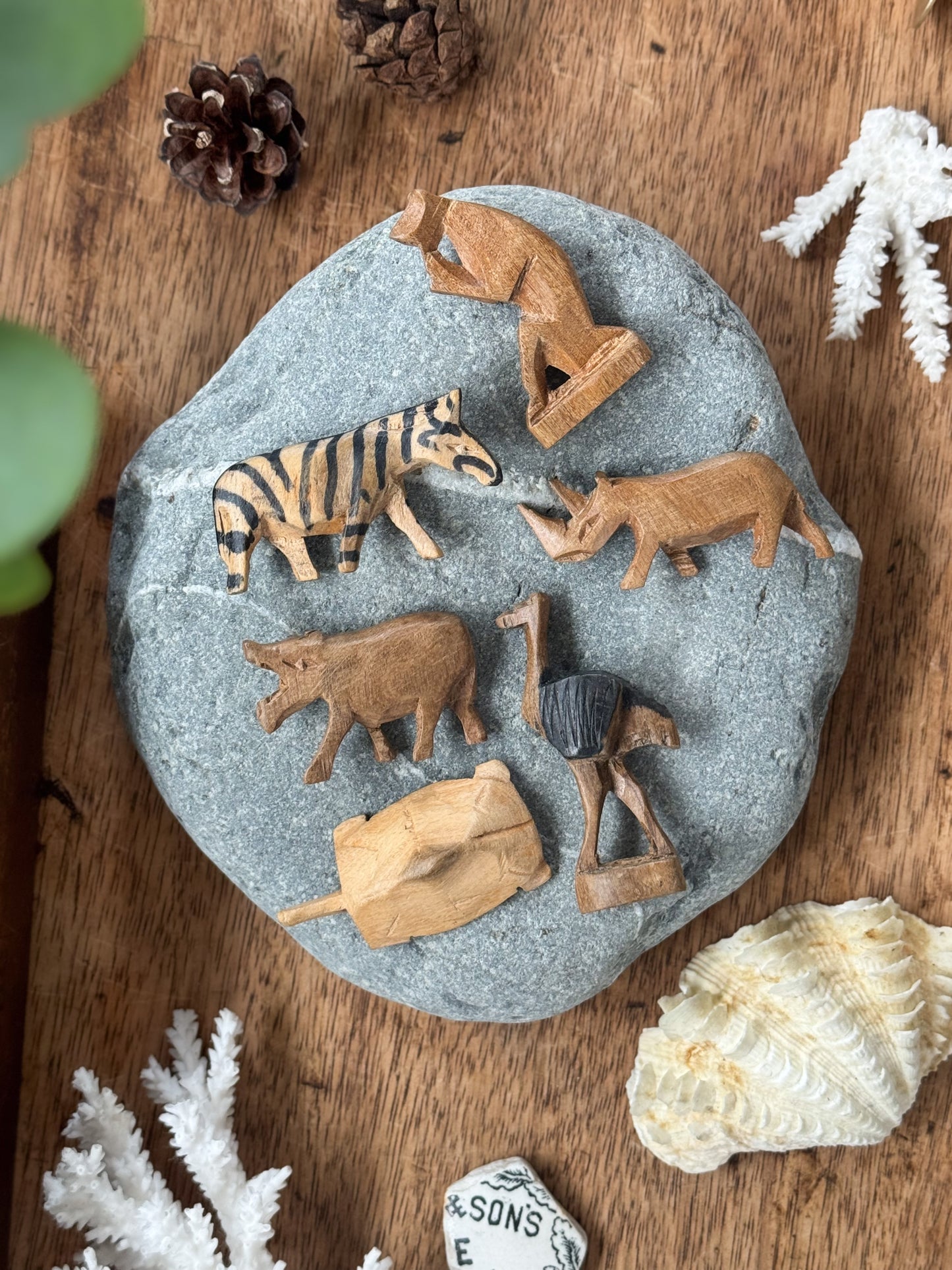 Vintage Set of 6 Miniature Hand-Carved Wooden Animals