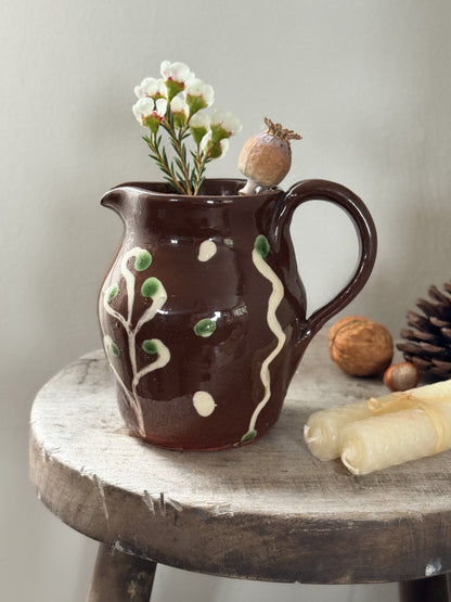 Rare Vintage 1937 Studio Pottery Slipware Oak Leaf Jug, One-Of-a-Kind