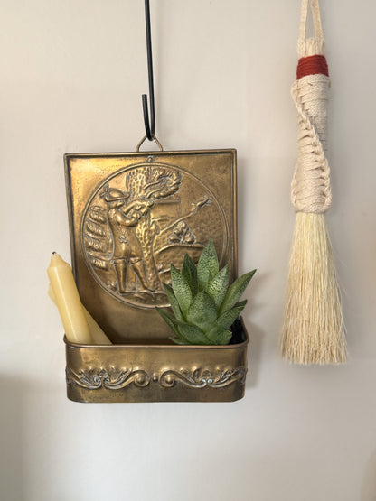 Antique Art Nouveau Brass ‘Huntsman’ Wall Pocket | Candle Box