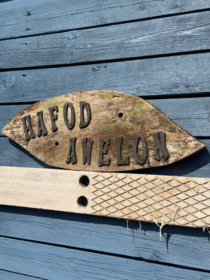 Vintage Welsh Wooden Sign - “Hafod Awelon” (Summer Breeze Cottage)