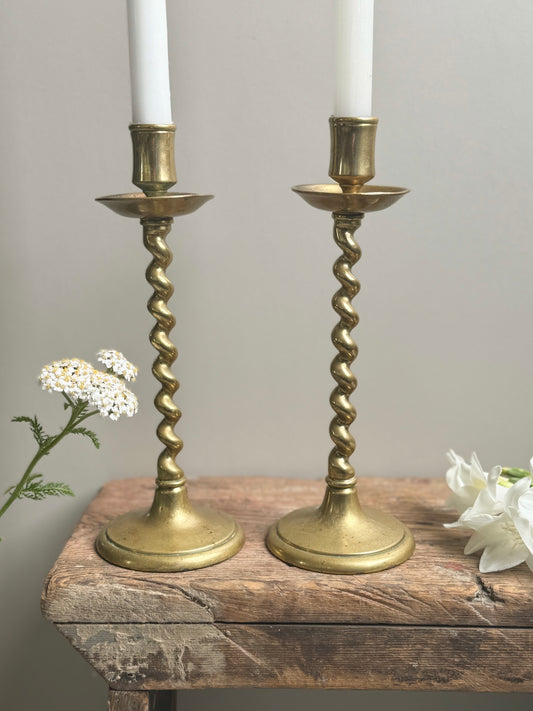 Antique Solid Brass Twisted Candlesticks