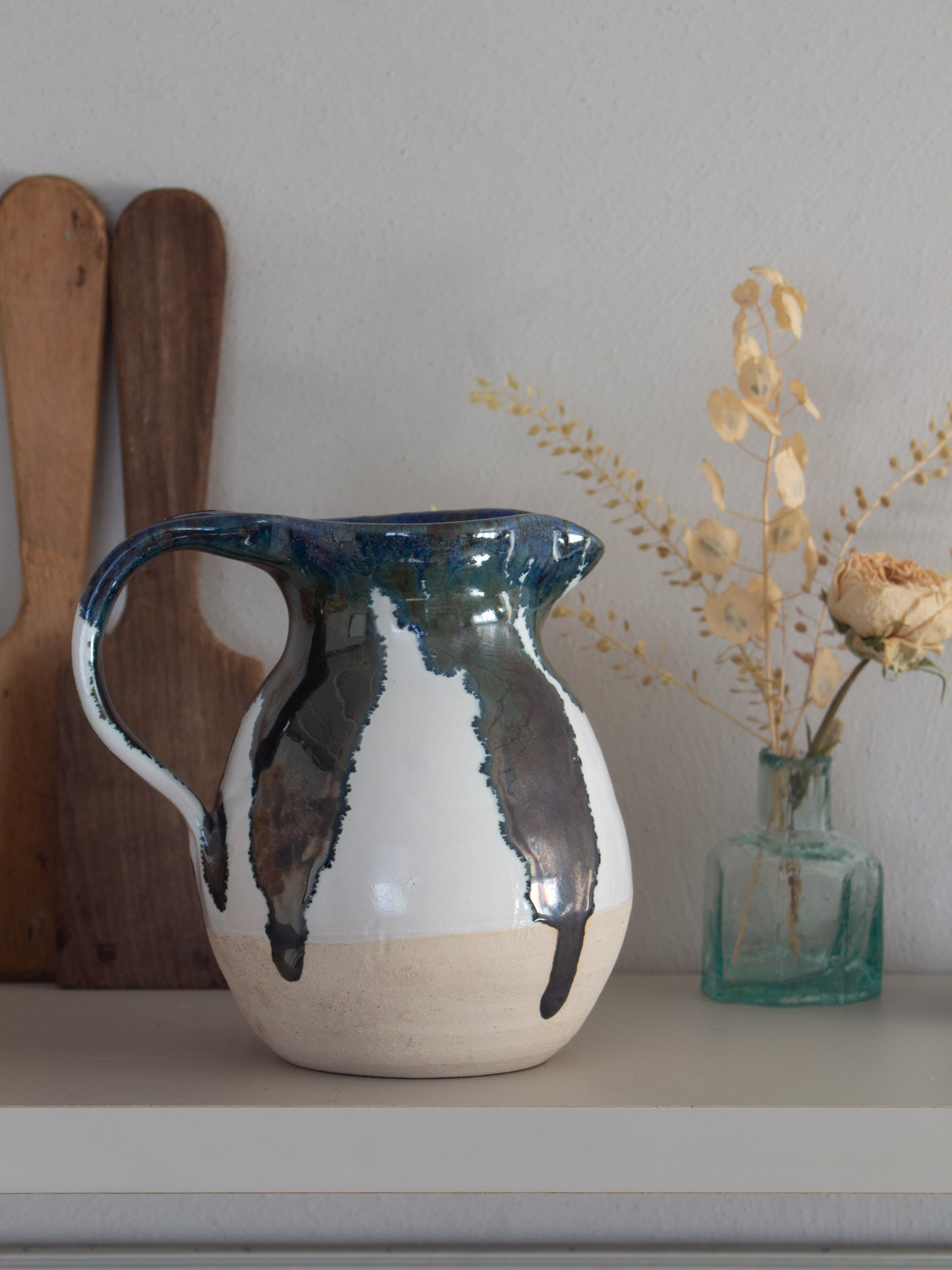 Vintage Studio Pottery Blue & Green Drip Glaze Jug