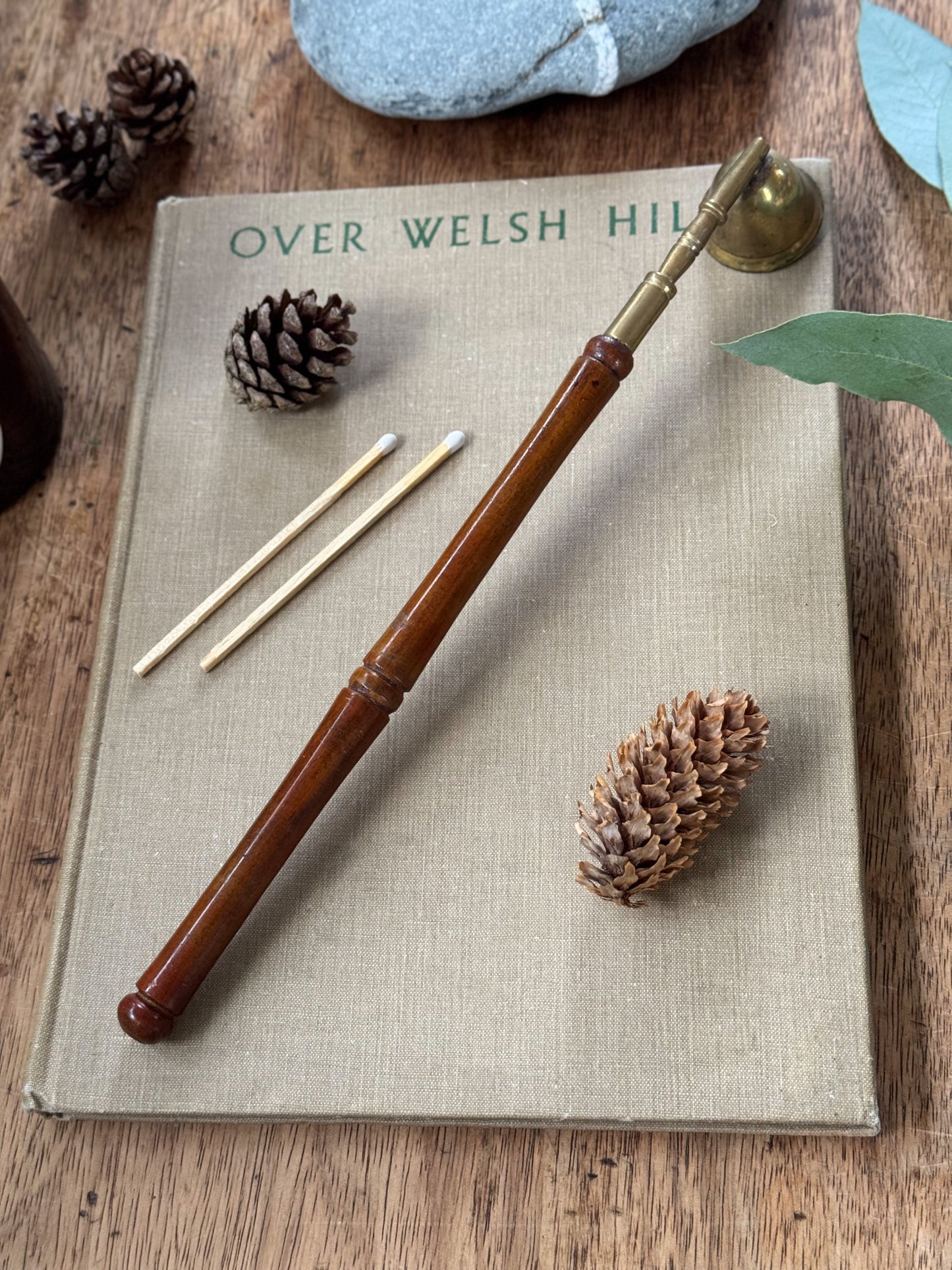 Vintage 1920s-1940s Brass & Wood Candle Snuffer