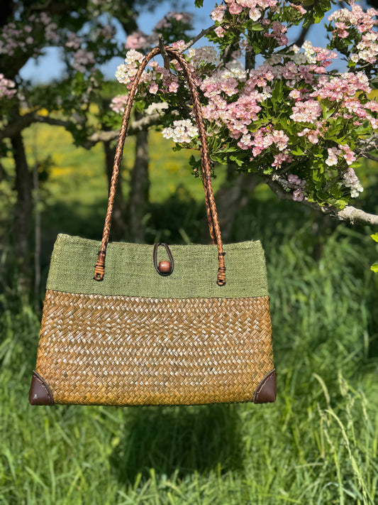 Vintage Bulrush & Hemp Shoulder Bag | Made in Thailand