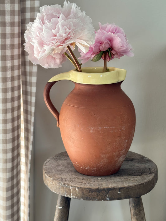 Large Vintage Terracotta & Cream English Slipware Jug
