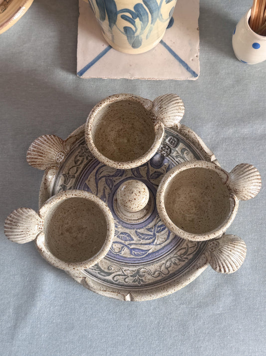 Very Rare Studio Pottery Scalloped Shell Cruet Set by Mike Goddard, Manningtree Pottery