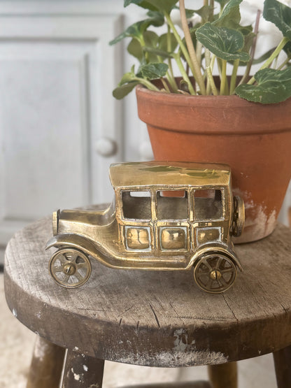 Vintage Solid Brass Car with Turning Wheels