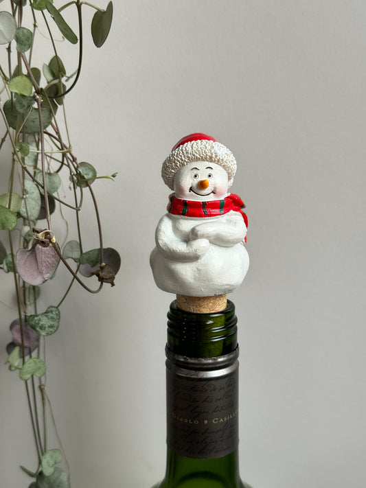 Vintage Ceramic Snowman Novelty Bottle Stopper