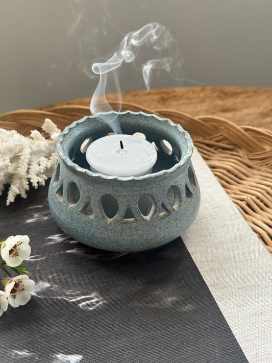 Vintage Studio Pottery Candle Holder - Speckled Blue