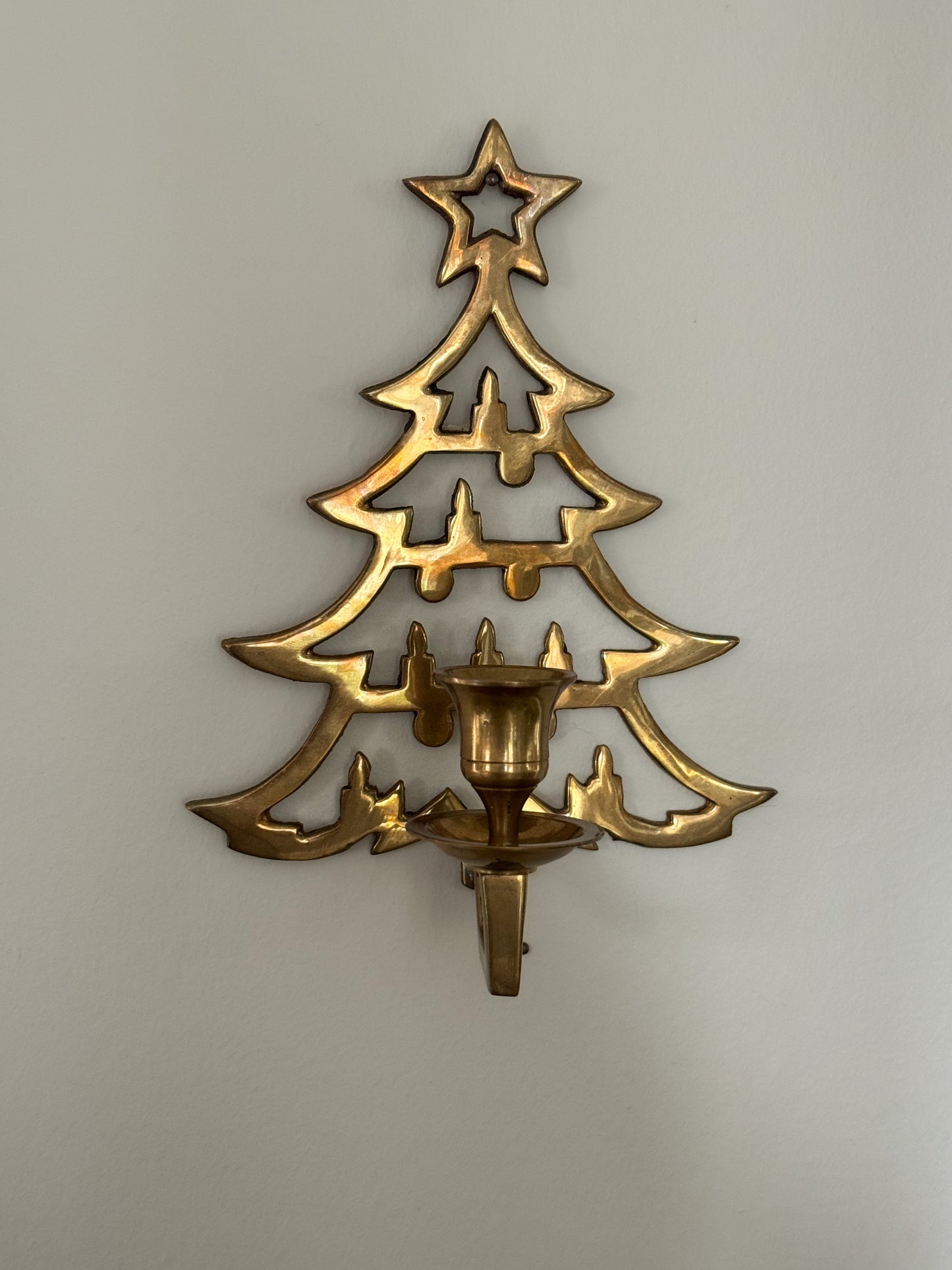 Vintage Solid Brass Christmas Tree Wall Sconce