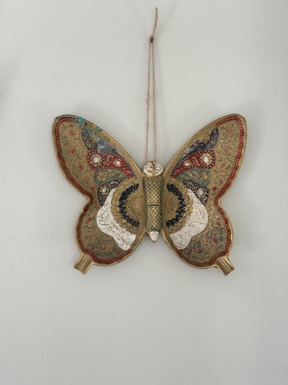 Vintage Brass & Enamel Butterfly Dish / Wall Hanging