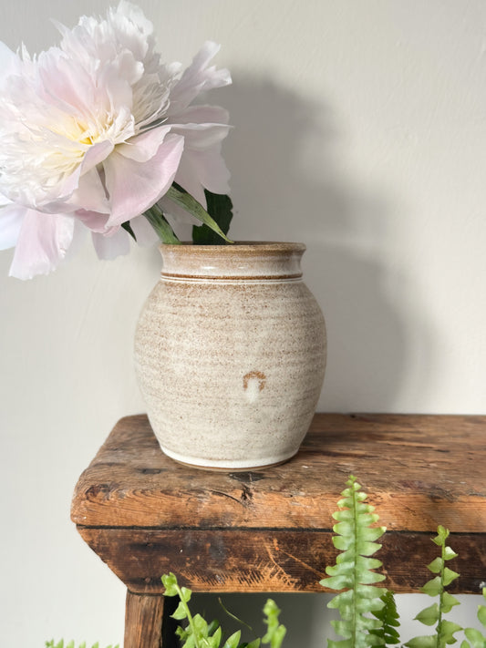 Vintage Handmade Studio Pottery Vase – Soft White Speckled Glaze