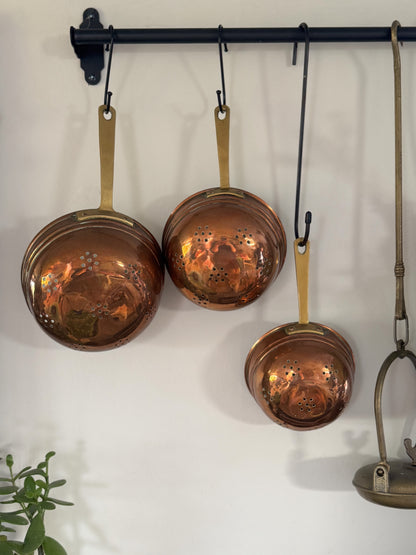 Vintage French Copper & Brass Graduating Colanders (Hand-Riveted) - Set of 3