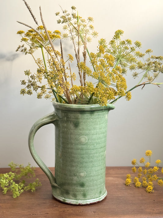 Vintage Studio Pottery Muted Green Polka Dot Jug