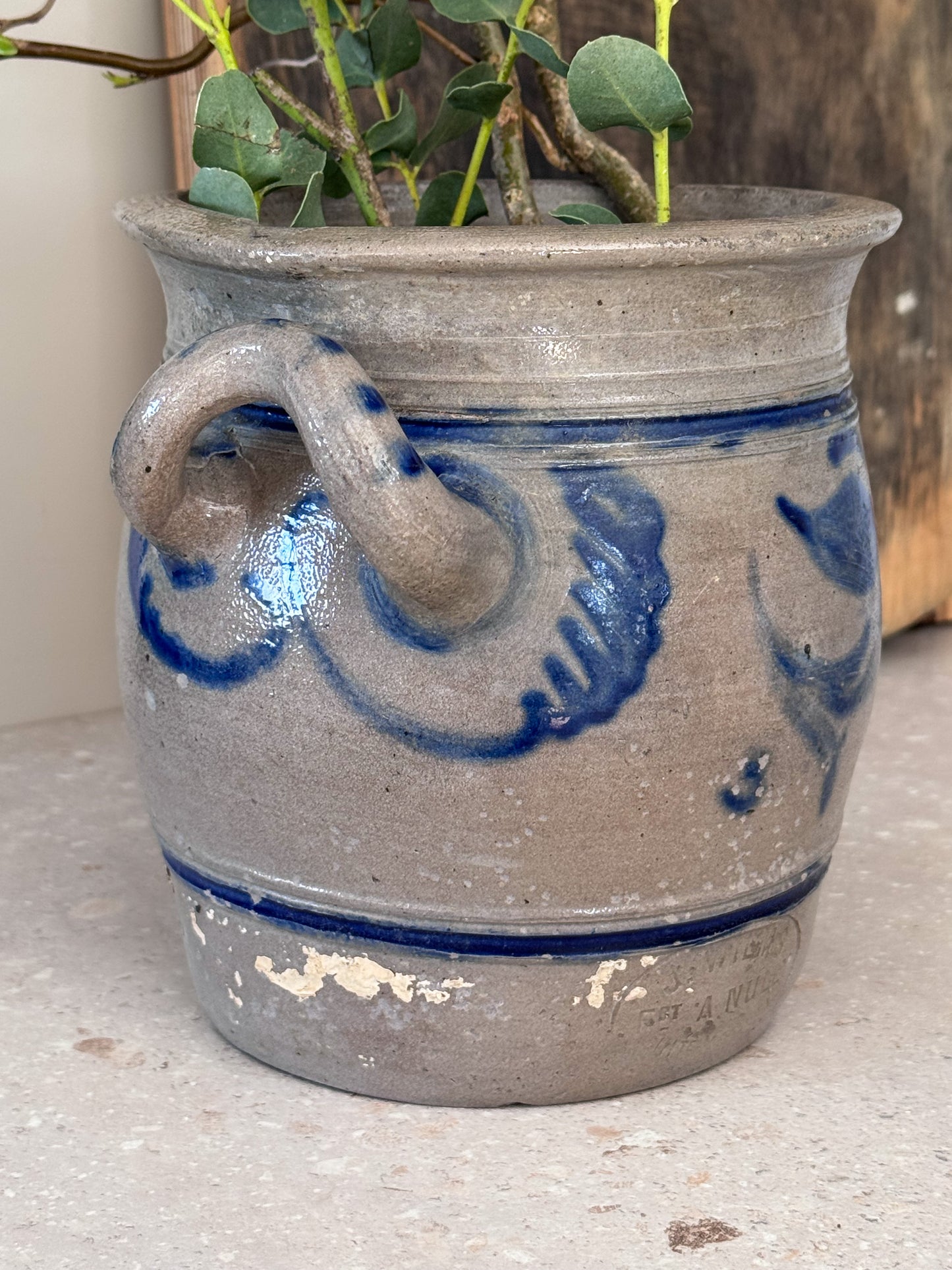 Antique Late 19th Century French Confit Pot by A. Nully, Cobalt Blue Stoneware Vessel