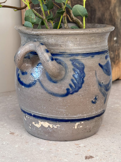 Antique Late 19th Century French Confit Pot by A. Nully, Cobalt Blue Stoneware Vessel
