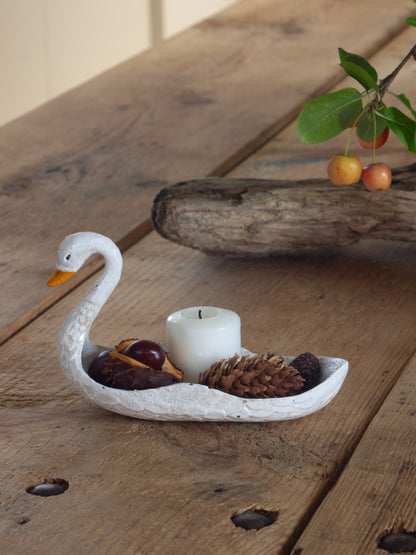 Vintage Hand-Painted Cast Iron Swan Dish