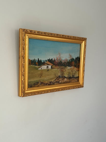 Vintage Framed Original Oil on Board Scandinavian Rural Landscape